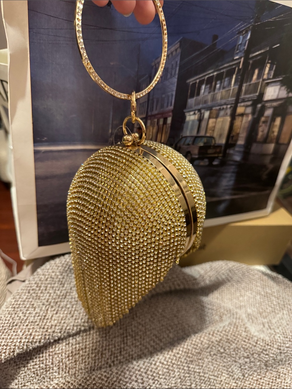 Gold Crystal Fringe ball Wristlet/night out purse Key & Card Holder